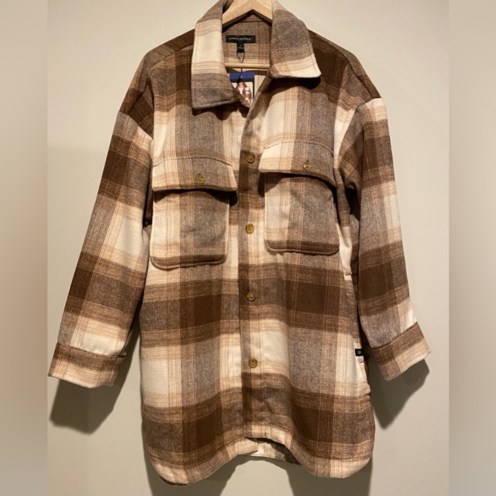 Banana Republic Tan Plaid Shirt Jacket